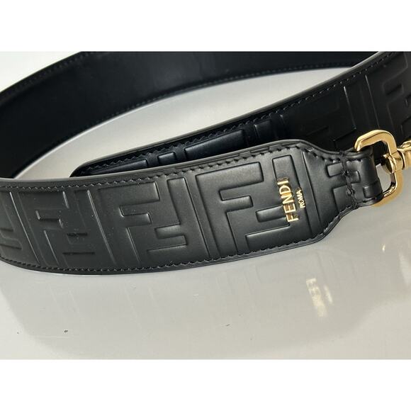FENDI FF Logo Leather Strap Black Made in Italy NWT $790 - Picture 4 of 12
